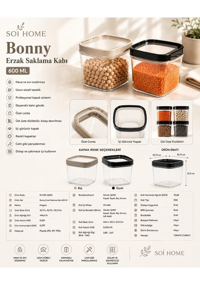 Ürün Adı: Bonny 600 Ml Erzak Saklama Kabı, Sızdırmaz Kapaklı Şeffaf Gıda Saklama Kabı