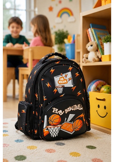 Basketbol Basketball Anaokulu Sırt Çantası 24158 32x28x12 Cm Çocuk Okul Öncesi Kreş Çantası Çok Renkli