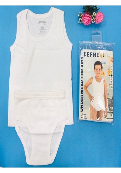 Defne Baby % 100 Pamuk Erkek Çocuk Atlet Takımı-632 Beyaz