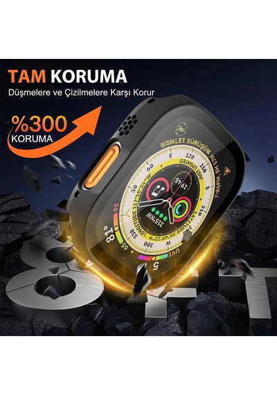 Caseonn Apple Watch Uyumlu Ultra Kılıf Tam Korumalı Ekran Koruyuculu Sert Bumper Kasa Şeffaf