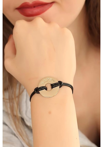 Happy (Mutlu) Siyah Deri İpli Unisex Mood Bileklik Çok Renkli