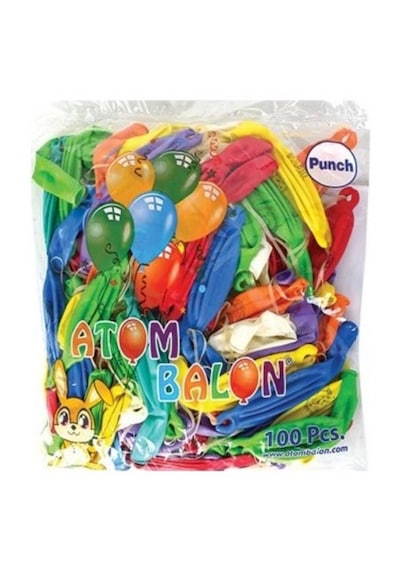Lastikli Balon 100'lü Ipli Zıpzıp Atom Balon Punch Panç Balon Büyük Boy Renkli Balon 100 Adet Çok Renkli