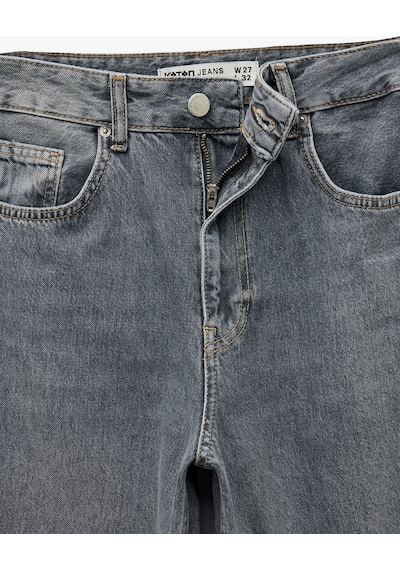 Koton Rahat Kalıp Düz Paça Pamuklu Baggy Denim Pantolon - Baggy Jeans Gri 7wal40028md