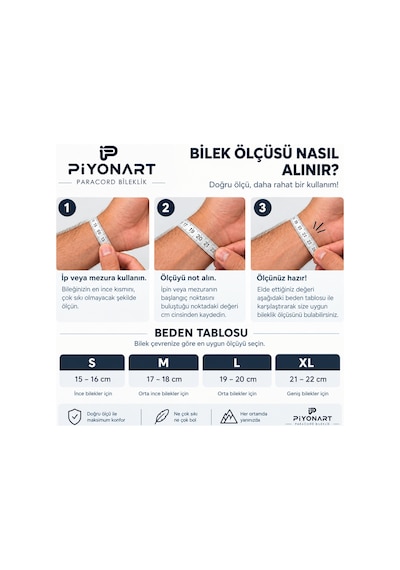 Piyonart El Yapımı Kırmızı Paracord Paraşüt İpi Unisex Bileklik Klipsli Outdoor Survival Takı L Bede