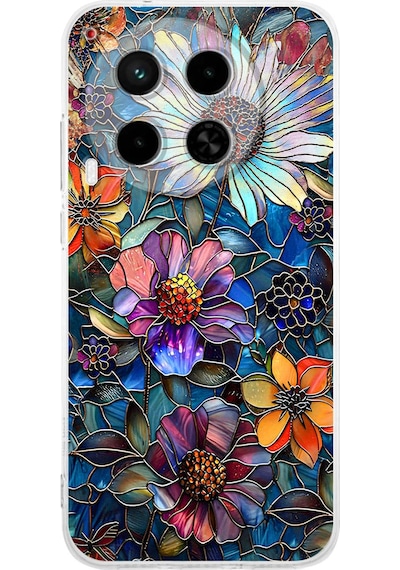 Printify Tecno Camon 30 5g İle Uyumlu Vitray Mücevher Flora Tasarımlı Şeffaf Silikon Kılıf Şeffaf