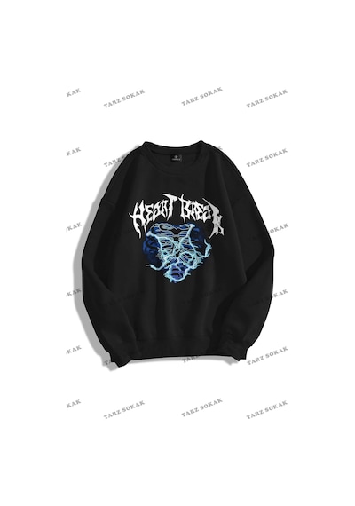 Tarzsokak Y2k Unisex Heart Break Bisiklet Yaka Sweatshirt Hoodie Kod 1783 Siyah