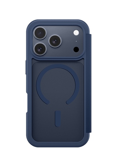 Apple Uyumlu iPhone 17 Pro Max Pu Kartlıklı Kapaklı Amazingthing Glamour Foilo Serisi Kılıf Mavi Mavi