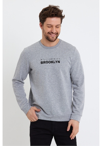 Süperlife Erkek Bisiklet Yaka Regular Fit Brooklyn Baskılı İnce Sweatshirt Spr23sw330 Gri Melanj