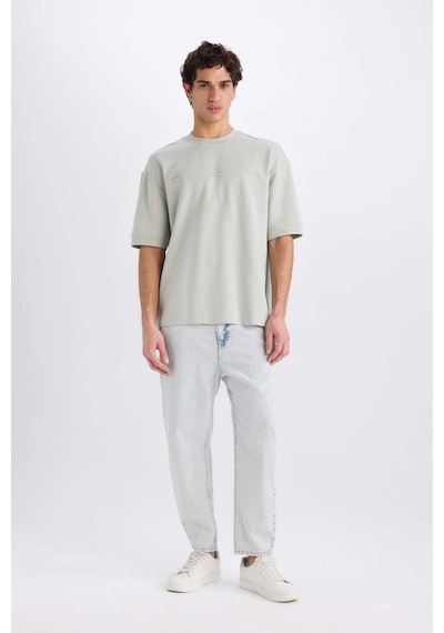 DeFacto Loose Fit Bisiklet Yaka Baskılı Kısa Kollu Ağır Kumaş Tişört E0575AX25SMGN1255