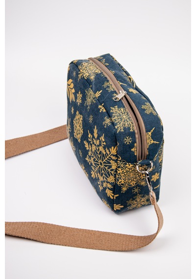 Fabric Craft Bag Omuz Çantası Kadın Taş Yıkamalı Duck Kumaş Çapraz Askılı Günlük Çanta Lacivert - Sarı