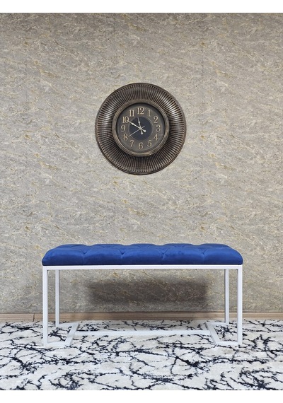 Zafir Beyaz Boyalı - L - Ayaklı 100 Cm X 38 Cm Oturak - Bench - Makyaj Taburesi - Makyaj Oturak Mavi