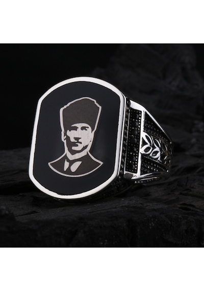 Fkgümüş 925 Ayar Gümüş Başak Desenli Atatürk Erkek Yüzük Silver