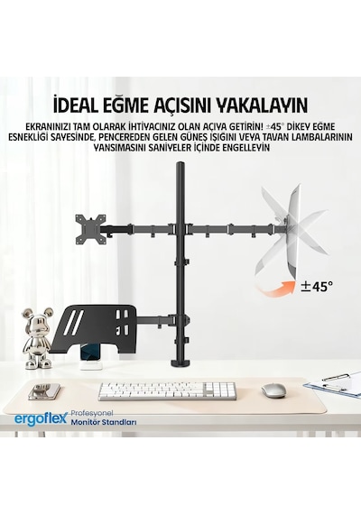 Ergoflex EF75 Steel Design 2-8 kg Triple Kol Asansörlü 13"-27" Monitör&10-17" Laptop Standı