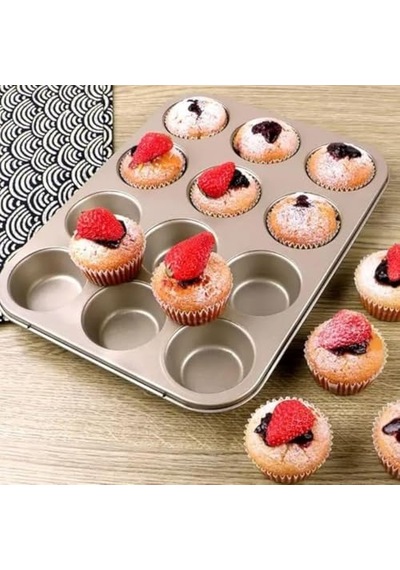Tr Muffin Kek Kabı Ve Cupcake Fırın Tepsisi Yapışmaz Metal Hamur, 12 Gözlü Muffin Kabı, Cup Cake Pişirme Te Diğer