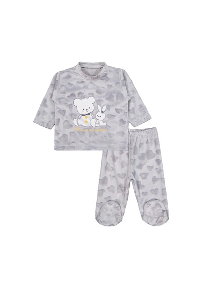 Albimini Kız Ayı Tavşan Nakış Patikli 2li Pijama Takım 1-6 Ay - Gri