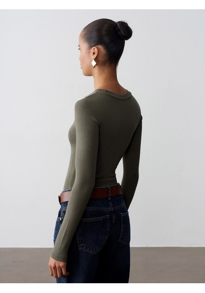 Dilvin 32695 Uzun Kollu Bodysuit-haki Haki