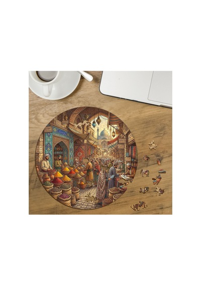Osmanlı Baharat Çarşısı Tasarımlı Özel Kesim Yuvarlak 272 Parça Ahşap Puzzle Mpda651