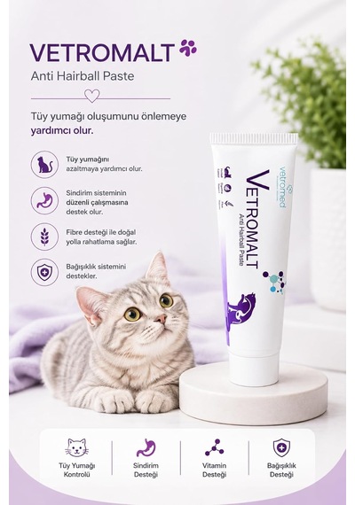 Professional Solutions Vetromalt Anti Hairball Paste Kediler İçin Tüy Yumağı Önleyici Malt Macunu 100 Ml