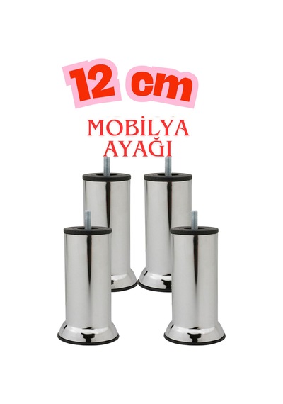 Klc 2 Adet M8 İnce Diş Krom Metal Mobilya Ayağı - Kanepe, Baza, Koltuk Yükseltme Ayağı 12 Cm Gri Gri