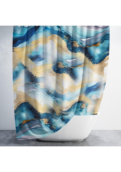 Banyo Perdesi 1x180x200 Tek Kanat Duş Perdesi Halka Hediyeli Duşakabin Perdesi Colour Marble Çok Renkli