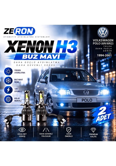 Polo Xenon H3 Buz Mavi Led Far Ampulü 12v 2 Adet Yüksek Aydınlatma Kolay Montaj