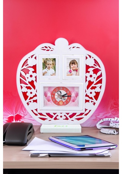 Çalar Saatli Beyaz Elma Fotoğraf Çerçevesi