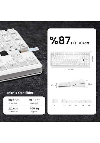 Aula F87 Pro V2 Mekanik Rgb Tkl Star Vector Switch Kablosuz Makrolu Hot Swap Klavye Desenli Beyaz