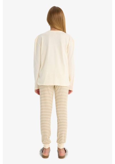Defacto Kız Çocuk Pijama Takımı Baskılı Uzun Kollu Üst Çizgili Uzun Alt F1085a825auer134 Ekru Defacto Kız Çocuk Pijama Takımı Baskılı Uzun Kollu Üst Çizgili Uzun Alt F1085a825auer134 Ekru