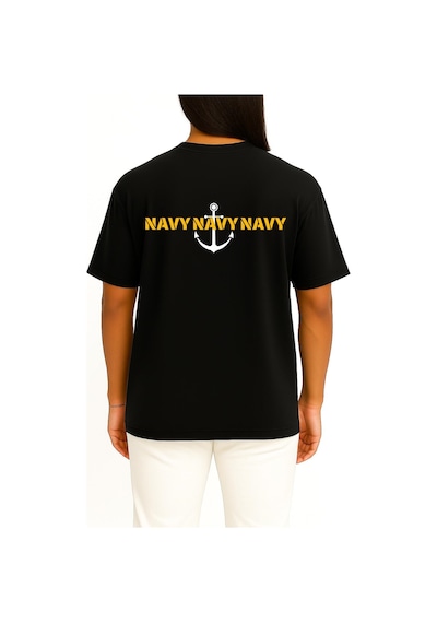 Bahriyeli Collection Oversize Chest Trio Navy Anchor Göğüs Ve Sırt Baskılı Unisex T-shirt Siyah