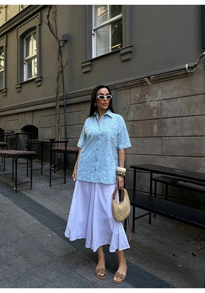 Nido Moda Tek Cep Brode Gömlek Mavi
