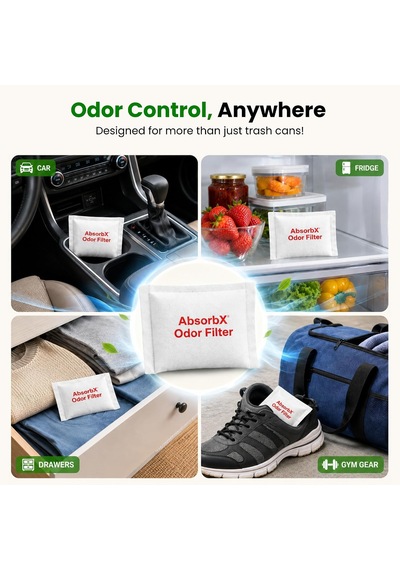Absorbx Koku 3'lü Paket Çöp Kokularını Emer, Doğal Aktif Karbon Teknolojisi, Biyobozunur - 8 Gal Ve Daha Büyük Çöp Koku Giderici, Filtreler