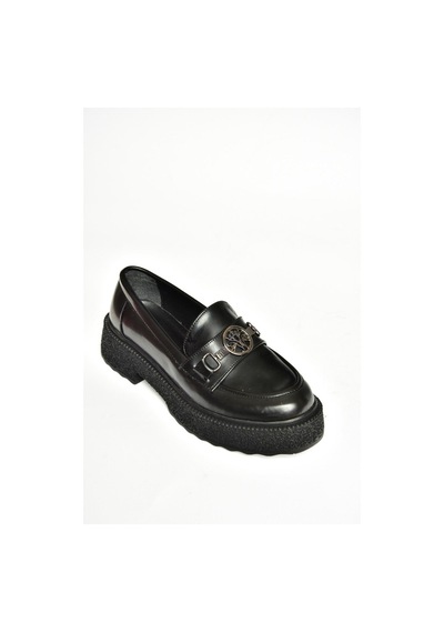Fox Shoes T996191208 Siyah Rugan Kalın Tabanlı Kadın Ayakkabı Siyah-rugan Siyah