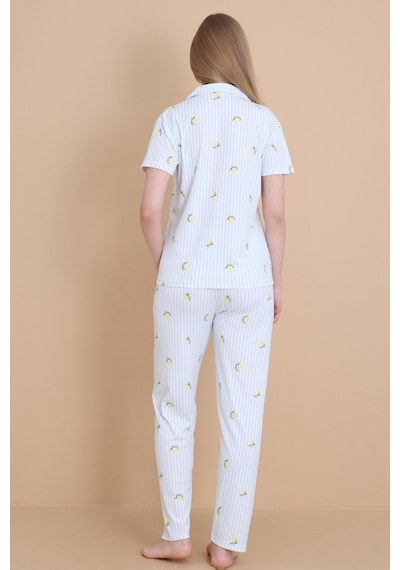 Wordex Mirano 9515 Çizgili Pegasus Pamuklu Kumaş Düğmeli Kısa Kolu Kadın Pijama Takımı Ekru Wordex Mirano 9515 Çizgili Pegasus Pamuklu Kumaş Düğmeli Kısa Kolu Kadın Pijama Takımı Ekru