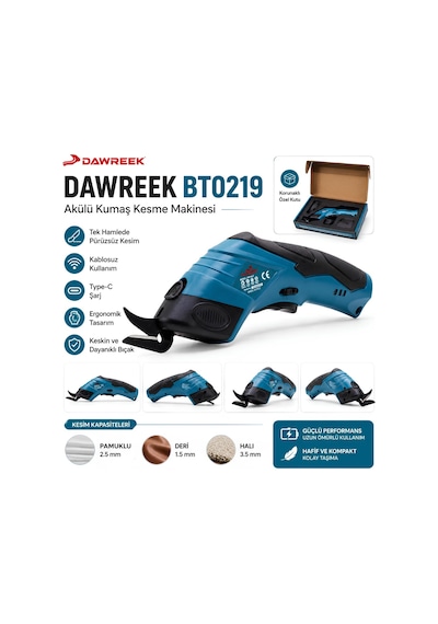 Dawreek Bt0219 Akülü Kumaş Kesme Makinesi - Mavi