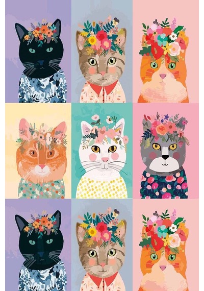 Çok Renkli Kedili Dokuma Leke Tutmaz Masa Örtüsü Mso457n11