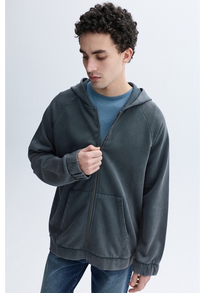 Mudo Erkek Erkek Antrasit Loose Fit Fermuarlı Kapüşonlu Sweatshirt 1264193