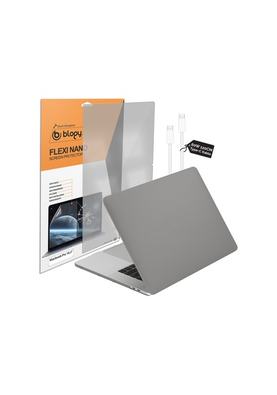 Blogy Macbook Uyumlu 16 M5  Paket - Ekran Koruyucu + 60w Şarj Kablosu + Kılıf Gri