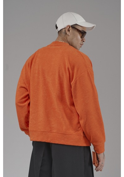 King-Brich Logo Detaylı Oversize Kalıp Erkek Hırka Turuncu