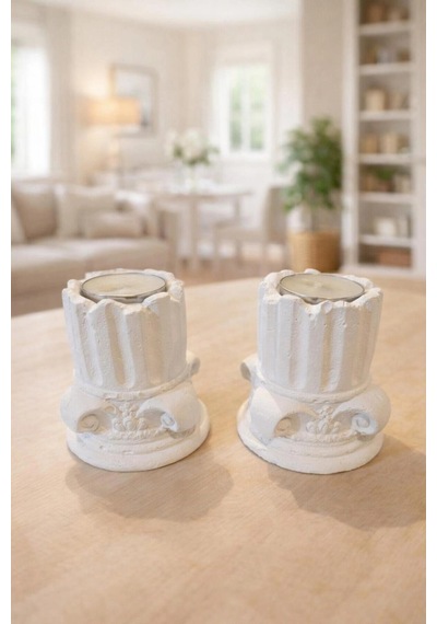 Dekoratif 2 Li Sütun 2 Adet Tealight Mum Hediyemizdir Beyaz - 816169367