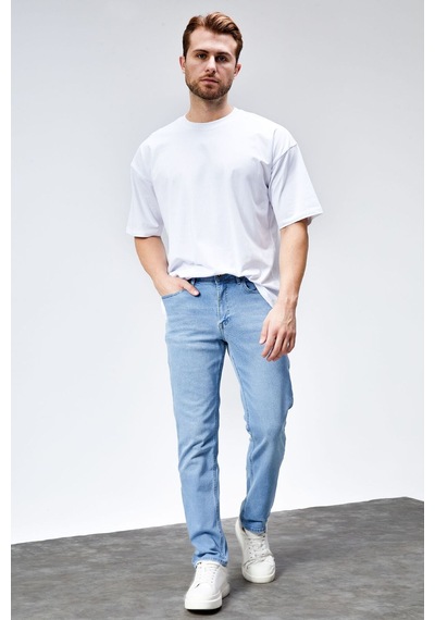 HLT Jeans Erkek Ricardo Buz Mavi Taşlamalı Regular Fit Likralı Jean Kot Pantolon