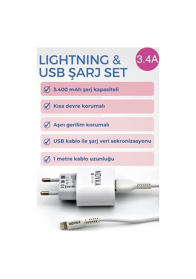 Novka NVK10 Lightning Uyumlu 3.4 A Şarj Cihazı