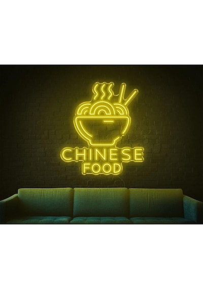 Chınese Food Yazılı Ve Şekilli Neon Tabela Sarı