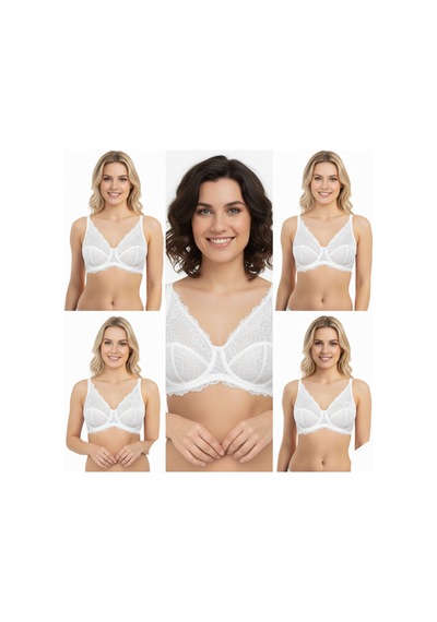 Bonbon Kadın Dantelli Toparlayacı Beyaz Renk 5'li Paket Sütyen Bb2145 Beyaz