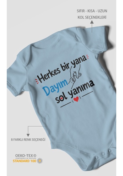 Morivokids Herkes Bir Yana, Dayım Sol Yanıma Kısa Kollu Bebek Body %100 Pamuk Bebe Mavisi