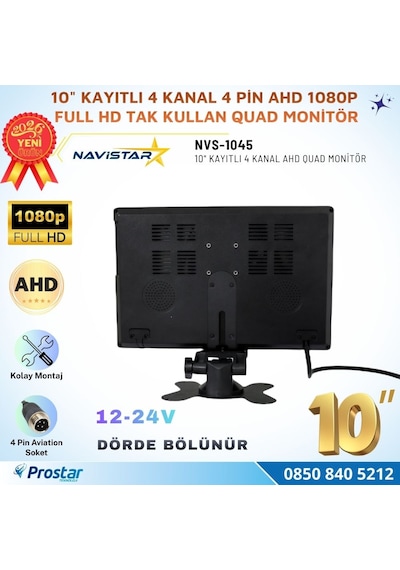 Kayıtlı 10 İnç 4 Kanal Full Hd Tak Kullan Quad Ahd Analog Uyumlu Araç Monitörü 12-24v