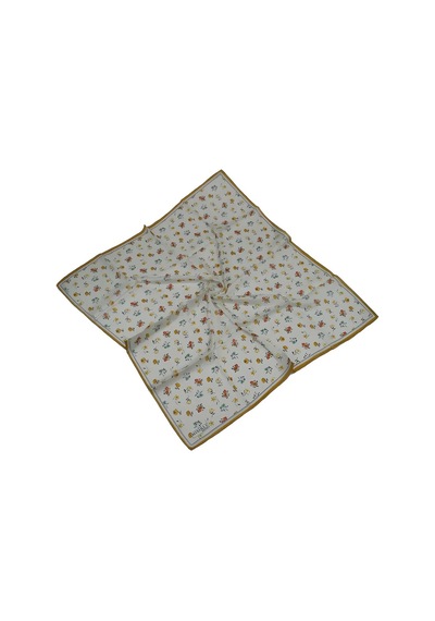 Mim Eşarp Mısırlı Eşarpları Silky Cocoon Sport Twill Çiçek Desenli Eşarp Beyaz - Dore