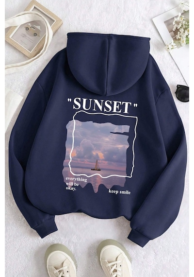 Uyguntarz Unisex Sunset Baskılı Sweatshirt Lacivert