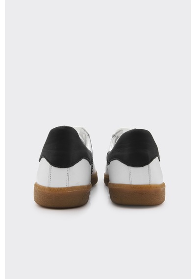 Derinet Comfort Taban Hakiki Deri Kadın Sneaker Beyaz Siyah Beyaz Siyah