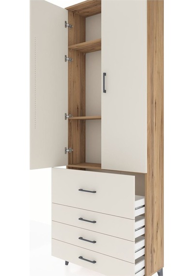 Arges Dolap 3 Raflı 4 Çekmeceli 2 Kapaklı 88x30x243 Çam-aytaşı Atlas Çam