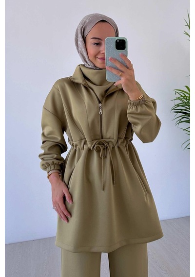 Kahijab Tasarım Yaka Scuba Takım - Yağ Yeşili Yağ Yeşili